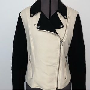 Wilfred Aritzia Moto Jacket Cream Black Chunky Zip M